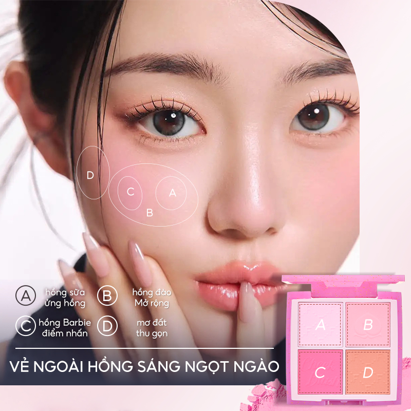 FelinWel - Bảng Phấn Má Hồng 4 Màu Sắc Tố Cao Lâu Trôi, Thuần Chay Không Thử Nghiệm Động Vật, Tự Nhiên Rạng Rỡ