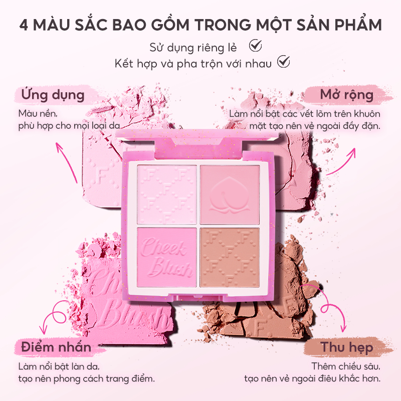FelinWel - Bảng Phấn Má Hồng 4 Màu Sắc Tố Cao Lâu Trôi, Thuần Chay Không Thử Nghiệm Động Vật, Tự Nhiên Rạng Rỡ