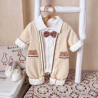 Quần áo mùa đông mềm mại và thoải mái cho bé trai sơ sinh Áo liền quần phong cách đại học (0-24 tháng)
