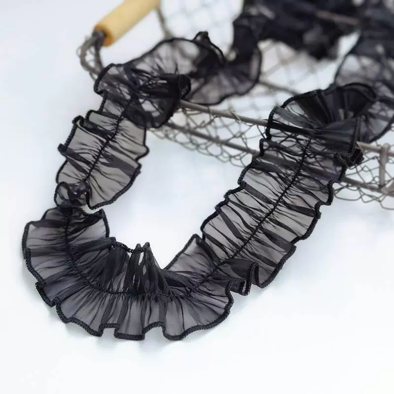 Voan Gạc Ren Xếp Ly Phụ Kiện Ren DIY DIY Handmade Trang Trí Cho Gothic Phong Cách Nữ Quần Áo 1 Mét TJ7473