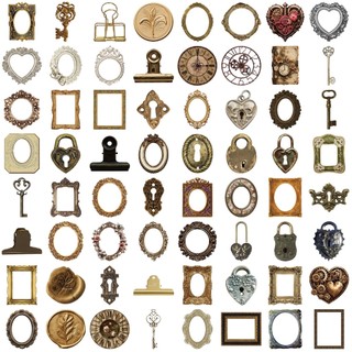 68 Chiếc Vintage Khung Ảnh Miếng Dán DIY Thêu Sò Hành Lý Ô Tô Laptop Chống Thấm Nước PET Miếng Dán