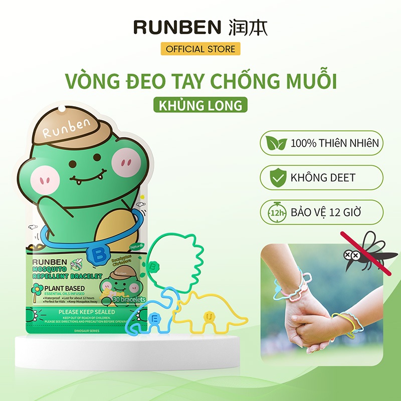 RUNBEN Bé Trẻ Em Chống Muỗi Vòng Tay Thực Vật Tự Nhiên Tinh Dầu Bảo Vệ Khủng Long Hình Vòng