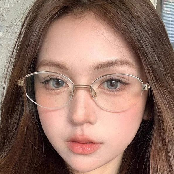 Kính nửa mặt lụa vàng hình bầu dục màu xám
