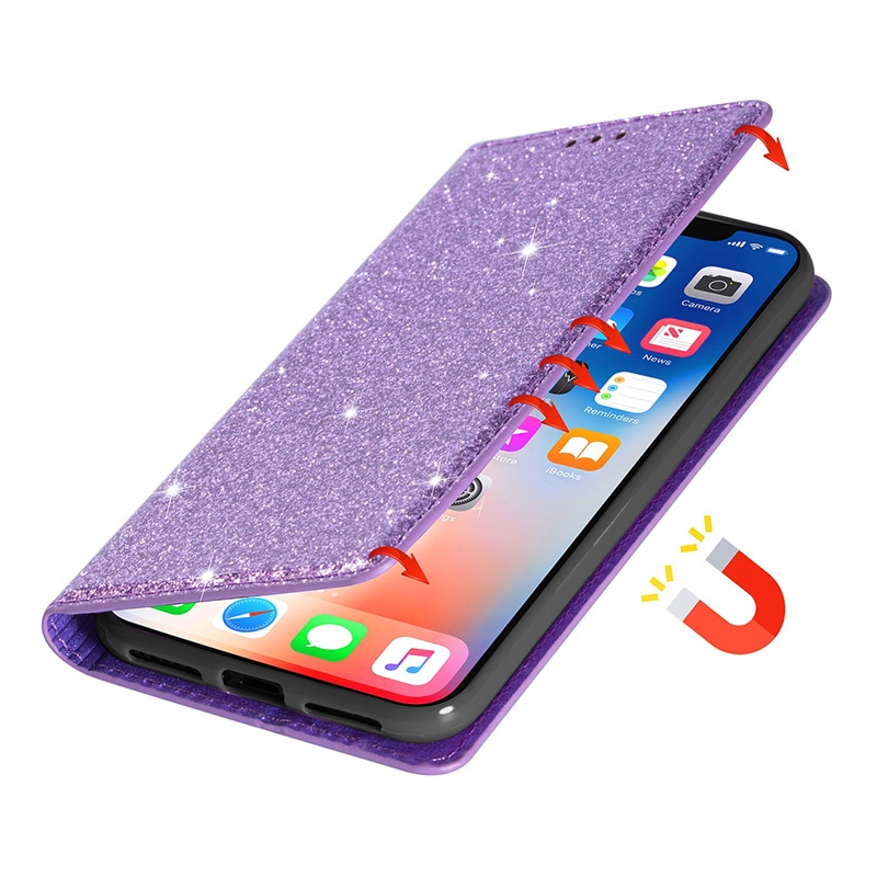 Ốp Lưng Cho Samsung Galaxy S10E S20 S21 FE S22 S23 S30 Ultra Plus Ốp Lưng Đựng Thẻ Lật Bling Lấp Lánh Bao Da