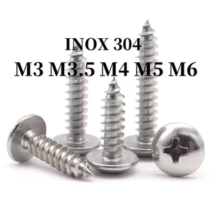Ốc Vít Tự khai thác vít Inox 304 Chữ Thập Đầu Dù Lớn Đầu Dẹp Ốc Vít M3M3.5M4M5M6【XZM-2B】