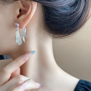 Bông tai tua rua lá bạc, thiết kế đơn giản, thời trang cho nữ