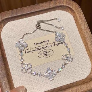 Vòng Tay Nữ Cỏ 4 Lá Zircon Rỗng Kéo Dây Hàn Quốc Mới Vòng Tay Có Thể Điều Chỉnh Ánh Sáng Sang Trọng Cao Cấp  Hồng Bốn Chân Hoa