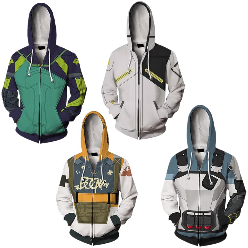 hoodie Valorant có dây kéo, thiết kế 3D unisex, áo khoác ngoài