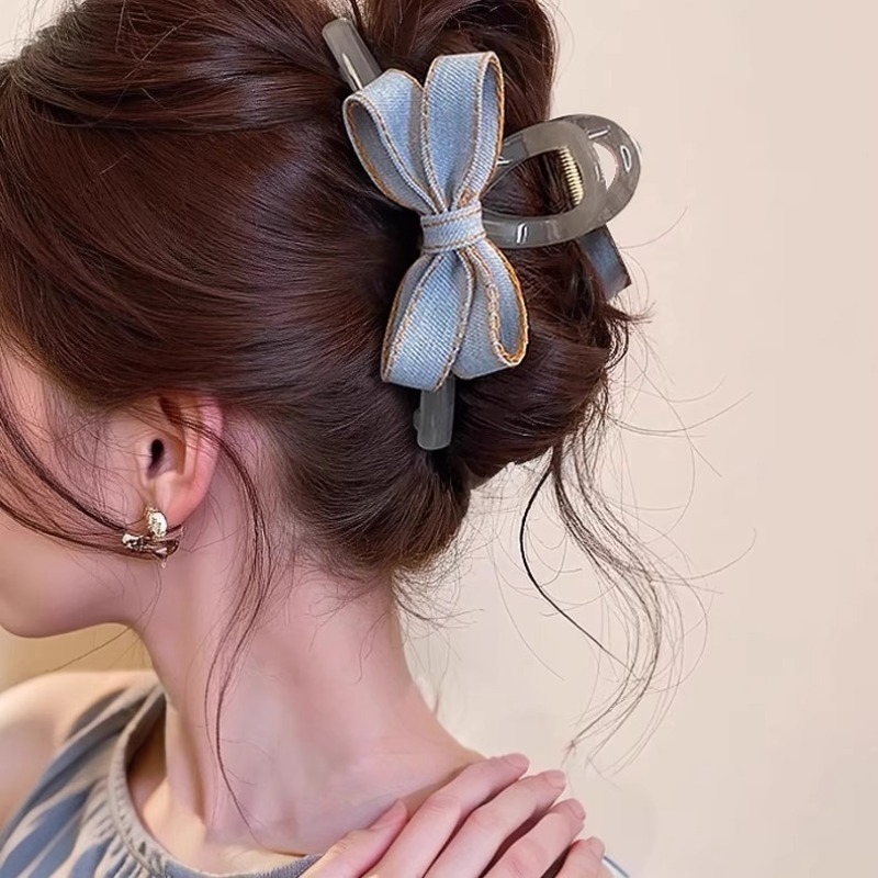 Thời Trang Kẹp Tóc Denim Hình Nơ Cá Mập - Phụ Kiện Tóc Cho Nữ