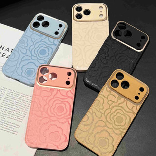 Ốp Điện Thoại Da Hoa Camellia Ống Kính Kim Loại Mạ Sang Trọng Cho iPhone 17Promax 17Air 16 15 Pro Max 14Promax Plus 11 12 13 Pro Max Chống Sốc Nam Nữ