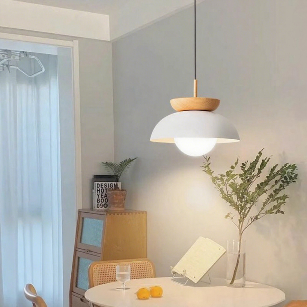 Đèn chùm trần bằng sắt đen trắng Bắc Âu, Đèn Led mặt dây chuyền bằng gỗ phong cách mục vụ, Phòng ngủ Phòng khách Phòng ăn Đèn thả trang trí