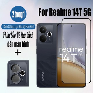 Kính cường lực bảo vệ màn hình Realme 14t 5G 2 trong 1 cho Realme 14 14x 11x 12x 5G 9D Phim bảo vệ có ống kính máy ảnh