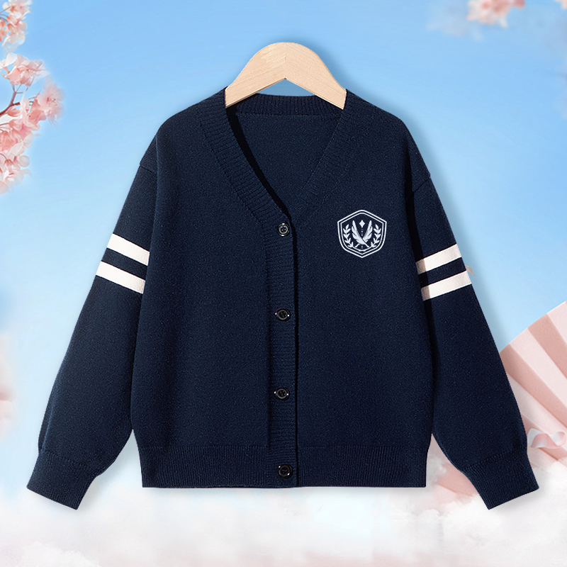 W.G.Q Áo khoác Cardigan dệt kim bé gái / bé trai, mềm mại thoải mái với In với mẫu huy hiệu lông , thiết kế Preppy