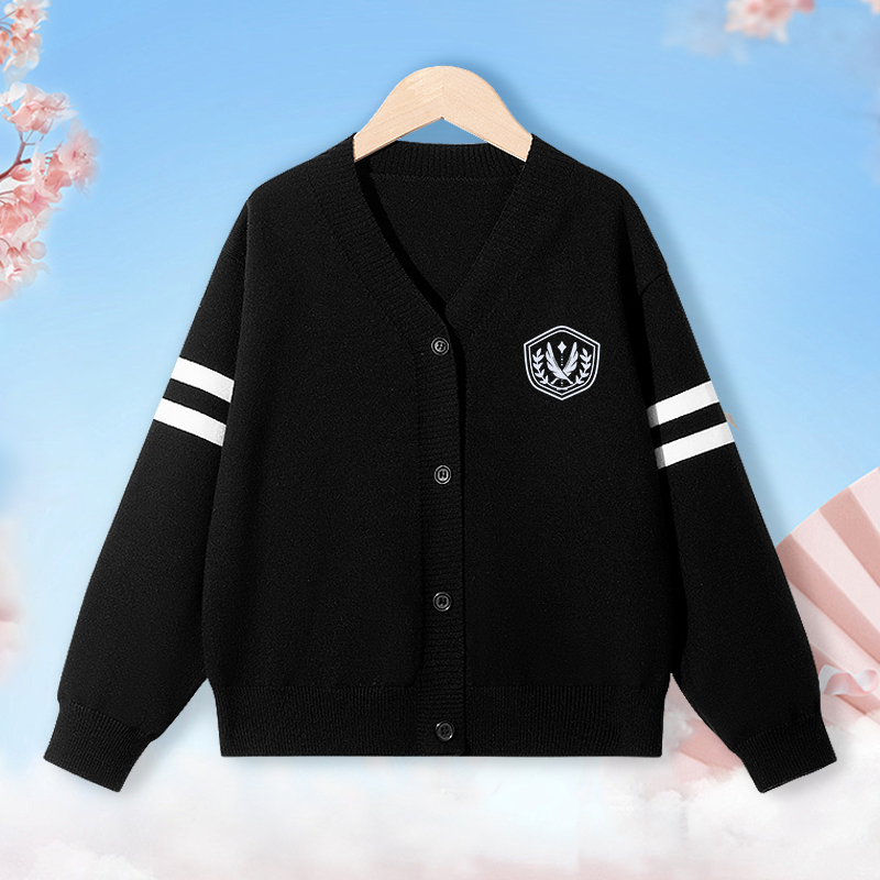 W.G.Q Áo khoác Cardigan dệt kim bé gái / bé trai, mềm mại thoải mái với In với mẫu huy hiệu lông , thiết kế Preppy