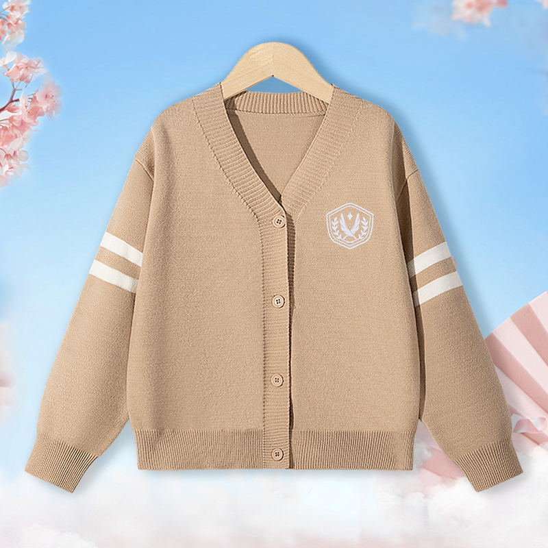 W.G.Q Áo khoác Cardigan dệt kim bé gái / bé trai, mềm mại thoải mái với In với mẫu huy hiệu lông , thiết kế Preppy