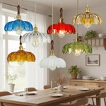 Đèn chùm thủy tinh xanh cổ điển Nhật Bản, Đèn Led mặt dây chuyền kim loại phong cách trung cổ, Đầu giường phòng ngủ, Phòng ăn, Đèn treo trang trí quầy Bar — ảnh 1