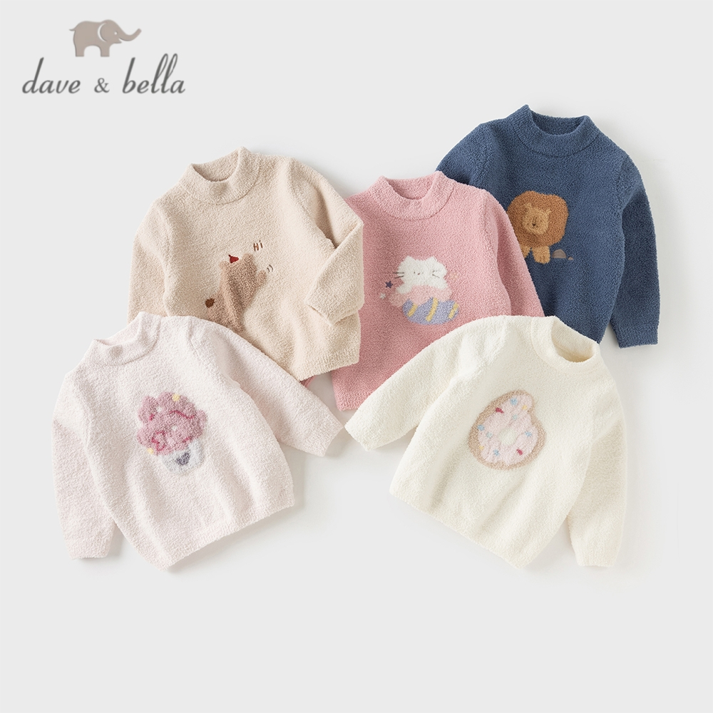 Dave Bella 18M-7Y áo len mùa đông cổ tròn trẻ em áo sweater bé gái thoải mái khi mặc DBM19273