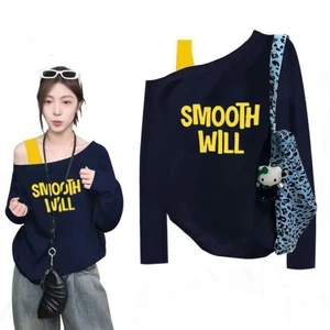 Áo thun dài tay retro kiểu Mỹ với thắt lưng cinching