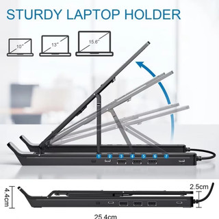 4 trong 1 Giá đỡ máy tính xách tay có sạc USB RGB Hợp kim nhôm phát sáng Chân đế mở rộng tản nhiệt có thể điều chỉnh cho bộ sạc giá đỡ máy tính xách tay