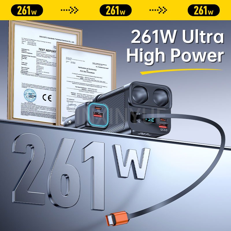 Bộ chia sạc nhanh ô tô, Bộ nguồn DC Bộ chia sạc ô tô công suất 12v / 24v 171W Hỗ trợ sạc nhanh Loại C 171W và QC3.0