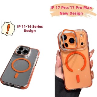 Mới 17 Series Màu Cam Từ Tính Vô Hình Ống Kính Đứng Ốp Lưng Điện Thoại IPhone 17 Pro Max 16 15 14 13 12 Pro Max Plus Trong Suốt Chống Sốc Ốp Lưng Bảo Vệ Trong Suốt