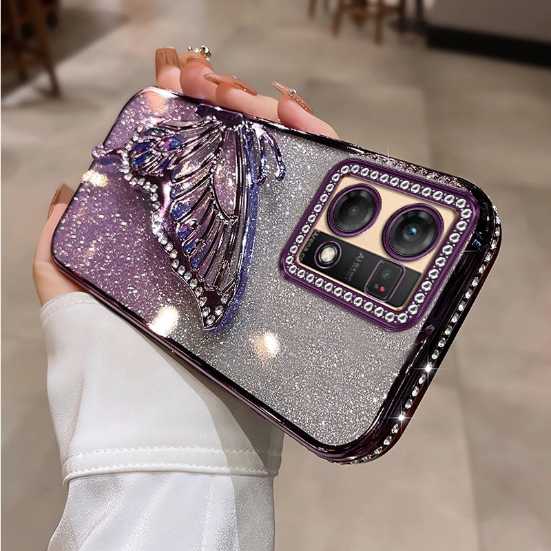 Ốp Lưng Cho OPPO Reno 7 4G Reno 8 4G Vỏ Điện Thoại Chống Sốc Mạ Điện Kim Cương Sang Trọng Thiết Kế Thẩm Mỹ Vỏ Mềm Có Trang Trí Bướm