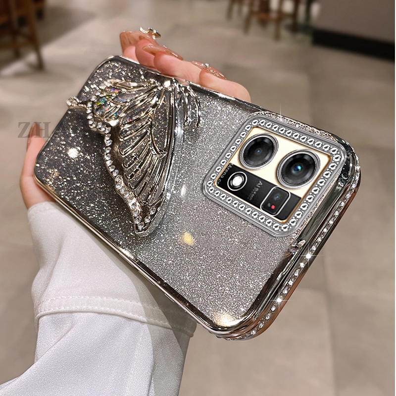 Ốp Lưng Cho OPPO Reno 7 4G Reno 8 4G Vỏ Điện Thoại Chống Sốc Mạ Điện Kim Cương Sang Trọng Thiết Kế Thẩm Mỹ Vỏ Mềm Có Trang Trí Bướm