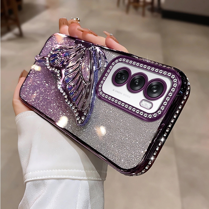 Ốp Lưng Cho OPPO Reno 12 5G Mạ Điện Chống Sốc Với Kim Cương Sang Trọng Thiết Kế Thẩm Mỹ Vỏ Mềm Trang Trí Bướm