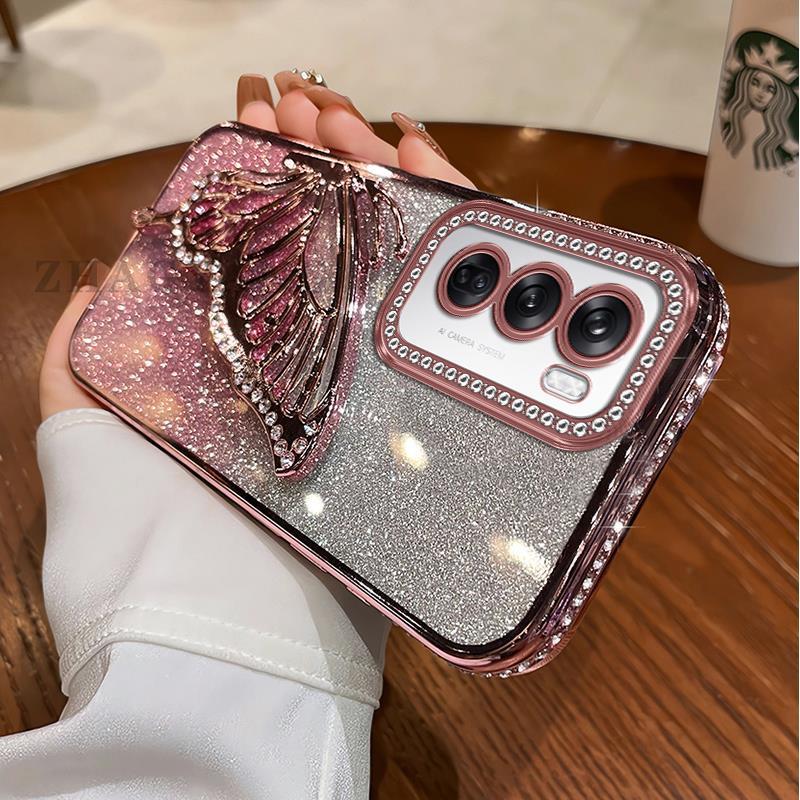 Ốp Lưng Cho OPPO Reno 12 5G Mạ Điện Chống Sốc Với Kim Cương Sang Trọng Thiết Kế Thẩm Mỹ Vỏ Mềm Trang Trí Bướm