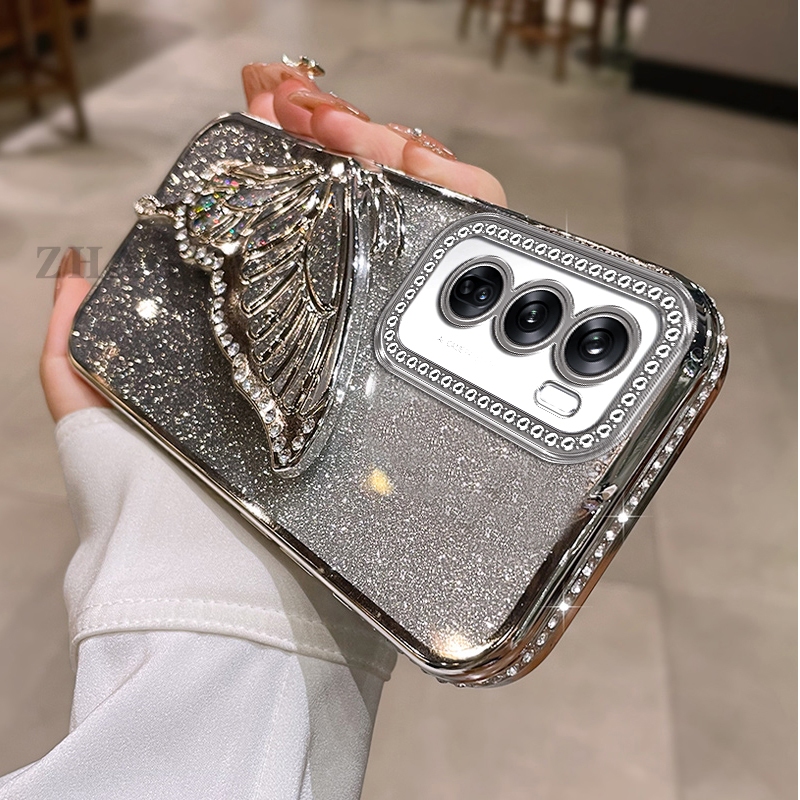 Ốp Lưng Cho OPPO Reno 12 5G Mạ Điện Chống Sốc Với Kim Cương Sang Trọng Thiết Kế Thẩm Mỹ Vỏ Mềm Trang Trí Bướm