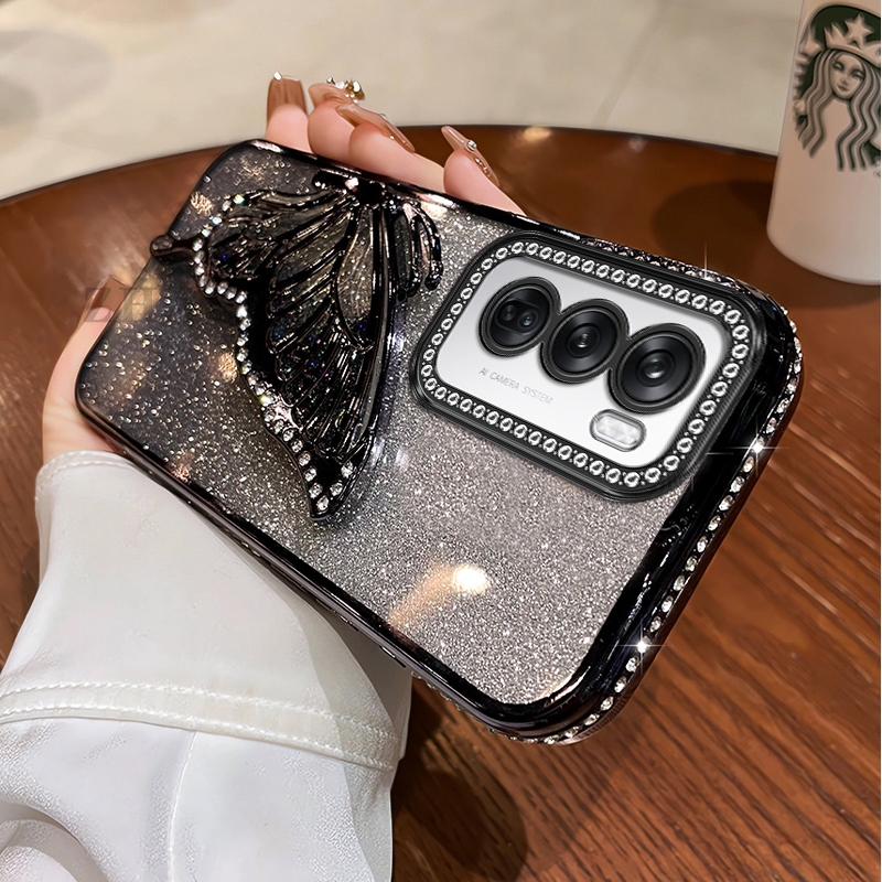 Ốp Lưng Cho OPPO Reno 12 5G Mạ Điện Chống Sốc Với Kim Cương Sang Trọng Thiết Kế Thẩm Mỹ Vỏ Mềm Trang Trí Bướm