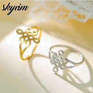 SKYRIM Ladies Ring Với Trung Quốc Knot Thiết Kế Titan Thép Không Gỉ Trang Sức