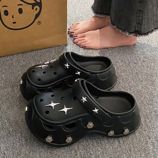 Dép Nữ 7CM Mặc Ngoài Trời Mùa Hè Đế Dày, Chống Trơn Trượt, Không Mùi Mặc Hai Chiều Bao Da Mũi Dép Đi Biển