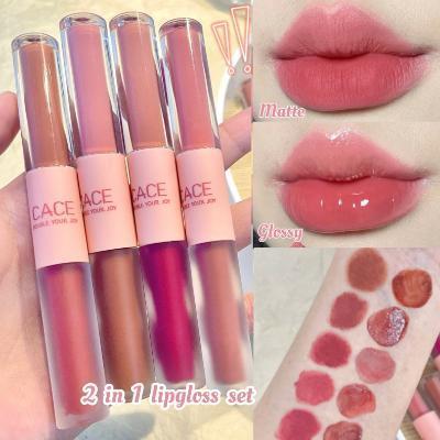 2 Trong 1 Đôi Đầu Matte Glossy Son Môi Bộ Chống Thấm Nước Lụa Nhung Môi Trang Điểm Rouge Son Bóng Son Tint Mỹ Phẩm Lâu Dài Chăm Sóc Môi Quà Tặng