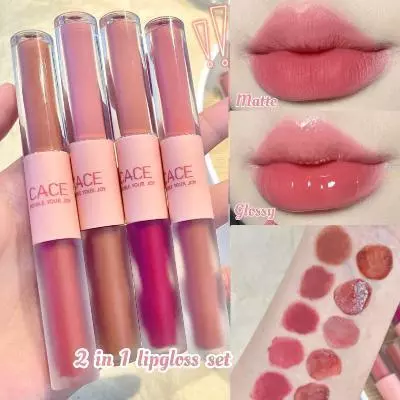 2 Trong 1 Đôi Đầu Matte Glossy Son Môi Bộ Chống Thấm Nước Lụa Nhung Môi Trang Điểm Rouge Son Bóng Son Tint Mỹ Phẩm Lâu Dài Chăm Sóc Môi Quà Tặng