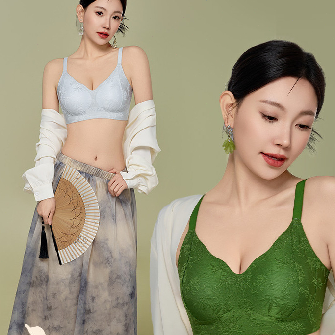 Quần Lót Nữ Phong Cách Quốc Gia Áo Ngực Jacquard Không Dây Tập Hợp Áo Ngực Liền Mạch