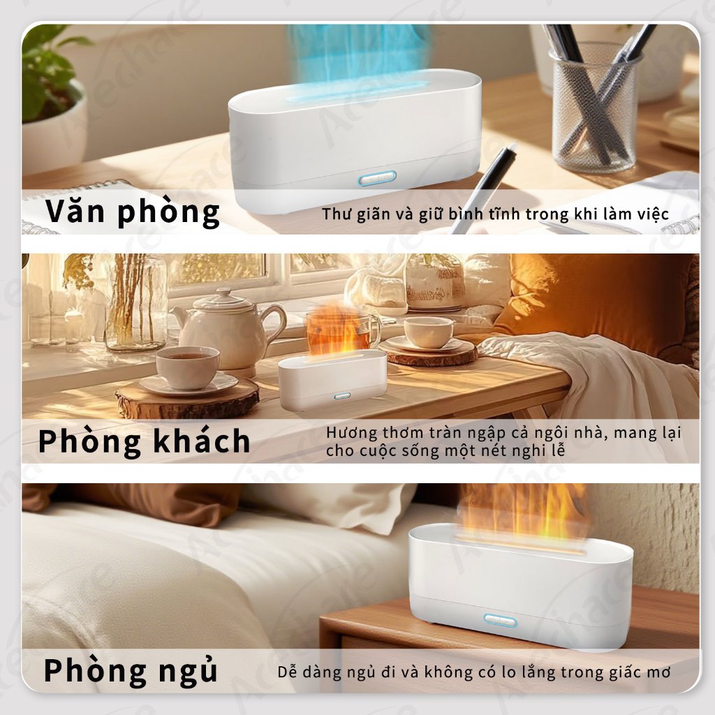 【 ✨💥Chỉ còn 40% giá gốc - Có thời hạn 】ACECHACE | Máy Xông Tinh Dầu Đa Năng - Đèn Ngủ LED 7 Màu, Tạo Lửa Giả - Chạy Siêu êm <50dB - Tặng Kèm Tinh Dầu | Làm Ẩm, Tạo Hương Thơm, Thư Giãn