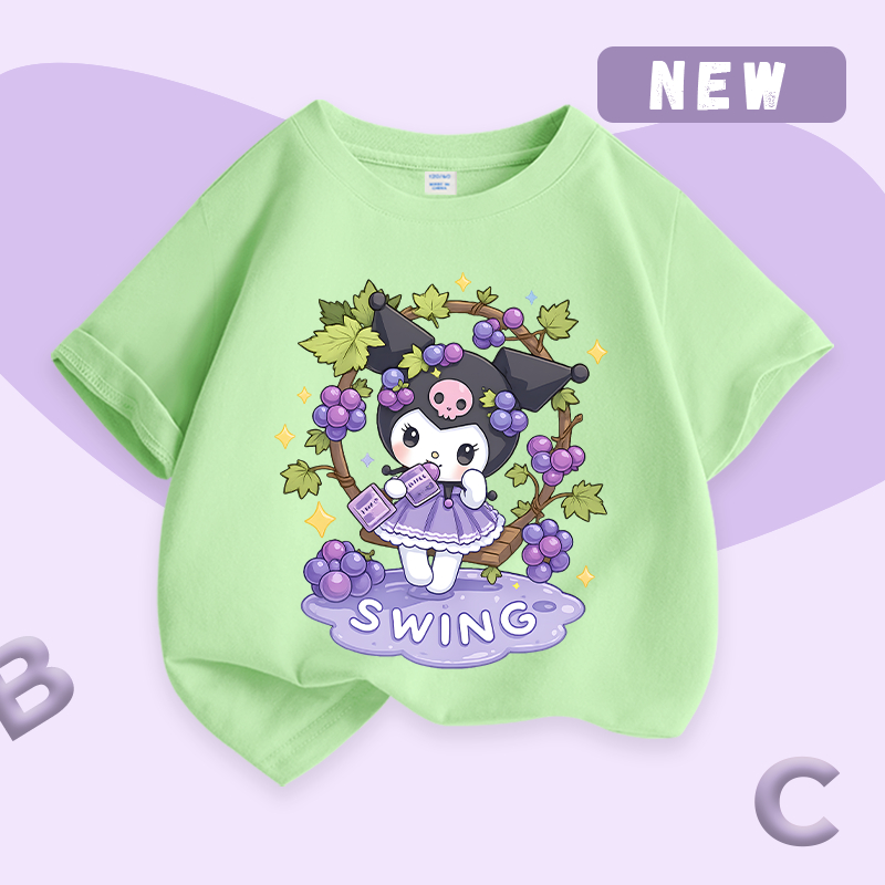 Áo thun bé gái, vải Cotton nguyên chất có họa tiết in họa tiết Kuromi dễ thương Thích hợp cho bé mặc thể thao ngoài trời