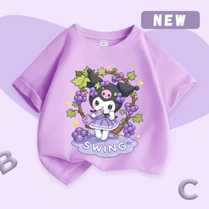 Áo thun bé gái, vải Cotton nguyên chất có họa tiết in họa tiết Kuromi dễ thương Thích hợp cho bé mặc thể thao ngoài trời