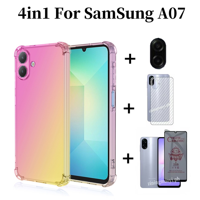 Ốp điện thoại chống sốc màu Gradient 4in1 Samsung Galaxy A07 cho Samsung A17 A56 A36 A16 A06 + Phim bảo vệ màn hình chống gián điệp + Phim ống kính + Phim mặt sau
