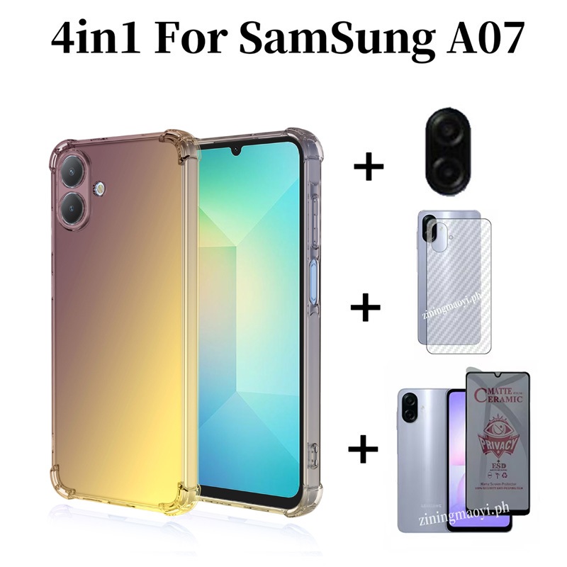 Ốp điện thoại chống sốc màu Gradient 4in1 Samsung Galaxy A07 cho Samsung A17 A56 A36 A16 A06 + Phim bảo vệ màn hình chống gián điệp + Phim ống kính + Phim mặt sau