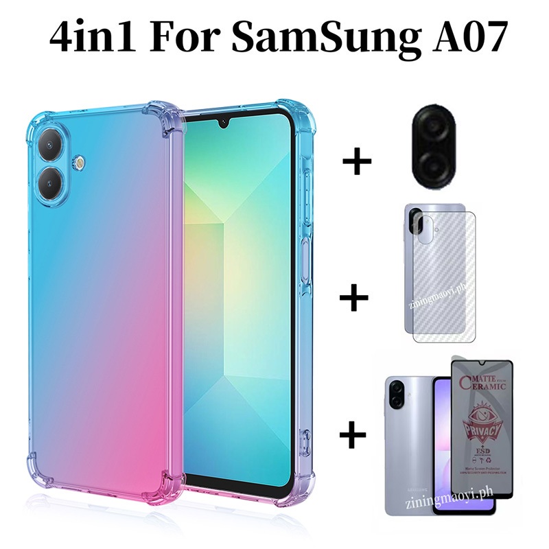 Ốp điện thoại chống sốc màu Gradient 4in1 Samsung Galaxy A07 cho Samsung A17 A56 A36 A16 A06 + Phim bảo vệ màn hình chống gián điệp + Phim ống kính + Phim mặt sau