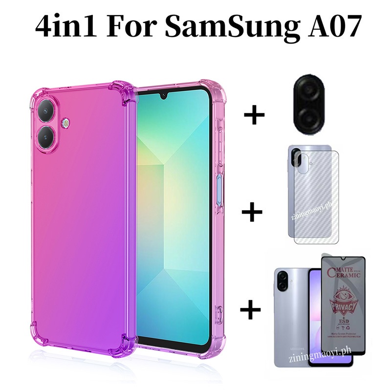Ốp điện thoại chống sốc màu Gradient 4in1 Samsung Galaxy A07 cho Samsung A17 A56 A36 A16 A06 + Phim bảo vệ màn hình chống gián điệp + Phim ống kính + Phim mặt sau