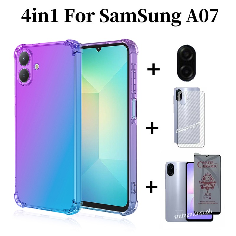 Ốp điện thoại chống sốc màu Gradient 4in1 Samsung Galaxy A07 cho Samsung A17 A56 A36 A16 A06 + Phim bảo vệ màn hình chống gián điệp + Phim ống kính + Phim mặt sau