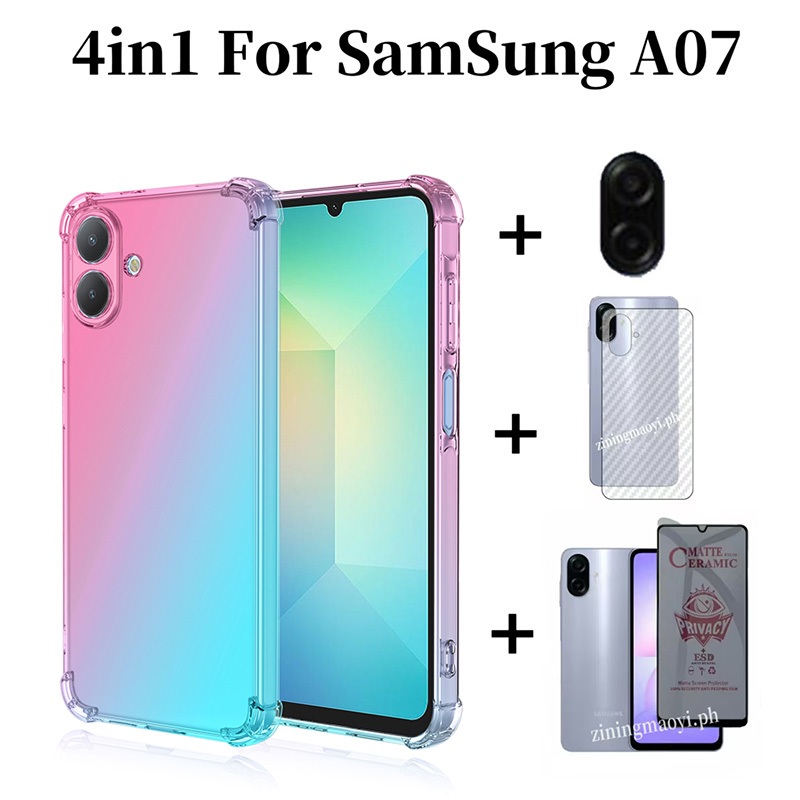 Ốp điện thoại chống sốc màu Gradient 4in1 Samsung Galaxy A07 cho Samsung A17 A56 A36 A16 A06 + Phim bảo vệ màn hình chống gián điệp + Phim ống kính + Phim mặt sau