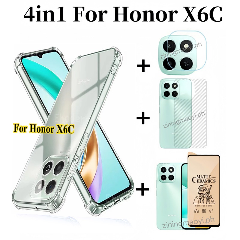Ốp điện thoại trong suốt mềm chống sốc 4in1 Honor X6C cho Honor X7C X8C X6B X7B X8B Phim gốm + Phim ống kính + Phim mặt sau
