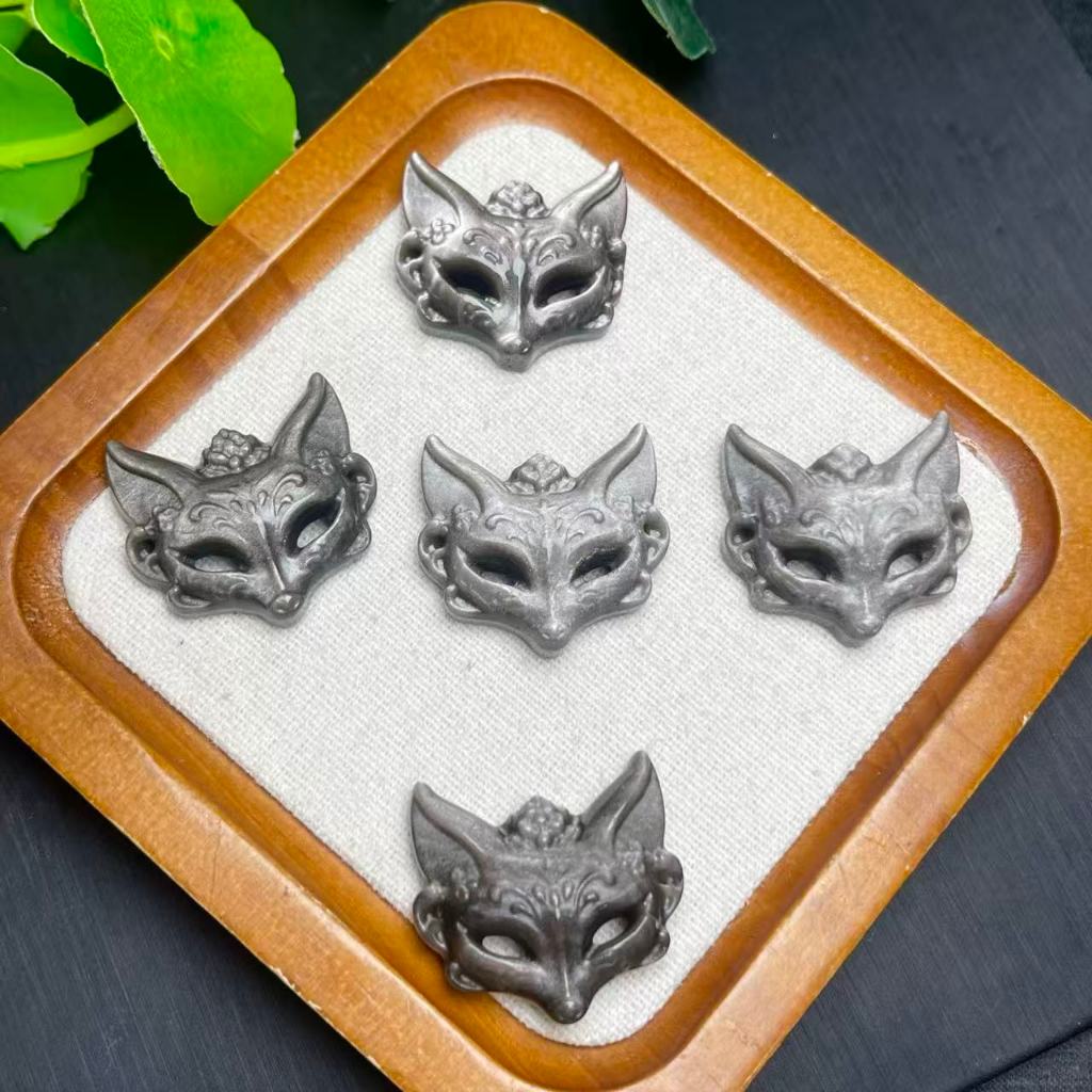 Mặt nạ cáo obsidian bạc tự nhiên - Làm vòng tay hoặc mặt dây chuyền