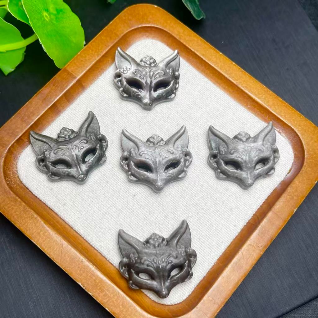 Mặt nạ cáo obsidian bạc tự nhiên - Làm vòng tay hoặc mặt dây chuyền