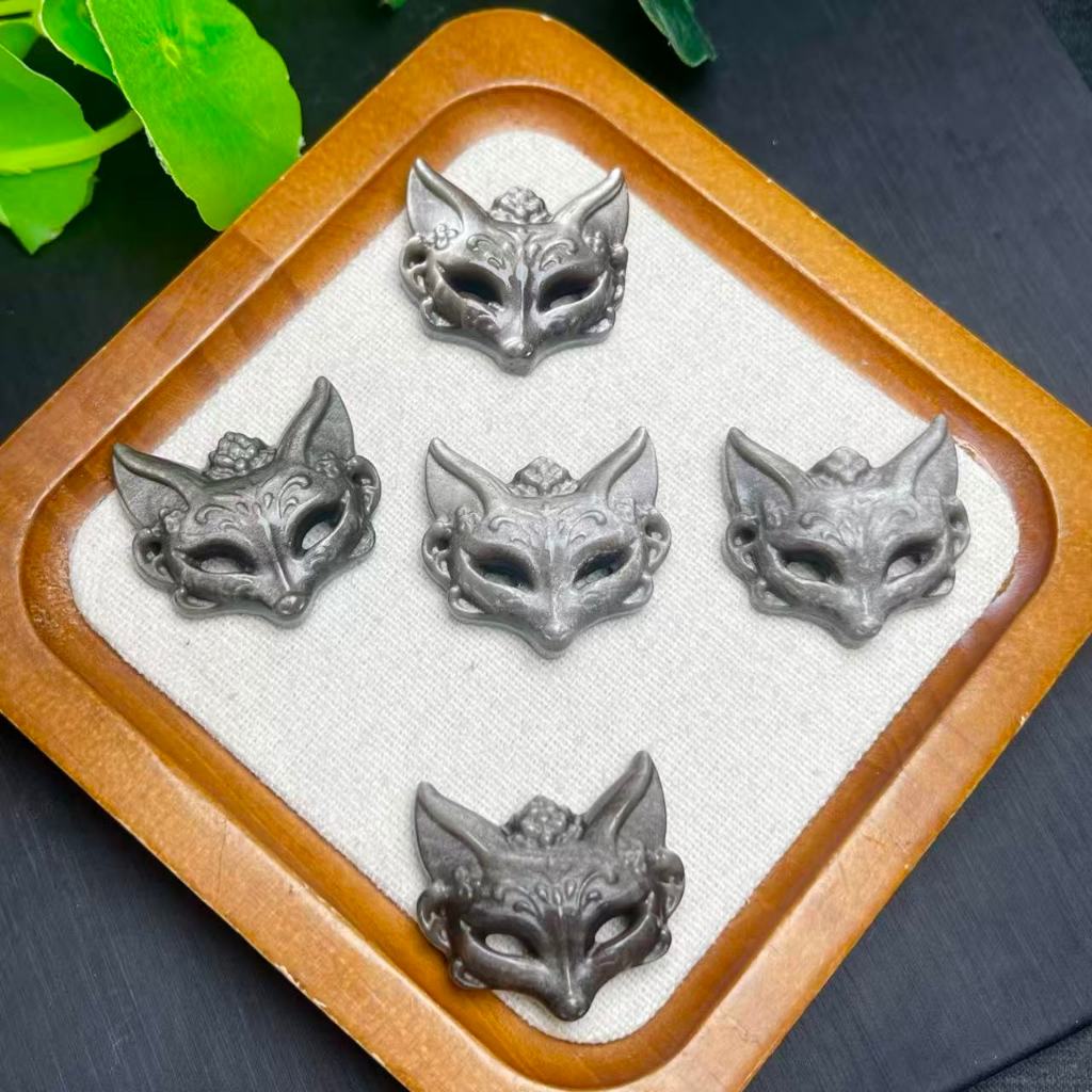 Mặt nạ cáo obsidian bạc tự nhiên - Làm vòng tay hoặc mặt dây chuyền