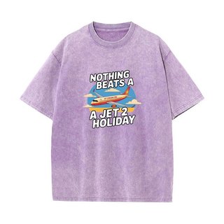 Nothing Beats a Jet 2 Ngày Lễ Vui Vẻ Áo nam Nữ Bông Tai Kẹp Hiphop Dạo Phố Rửa Vintage Cotton Áo Sơ Mi Tay Ngắn Áo P373
